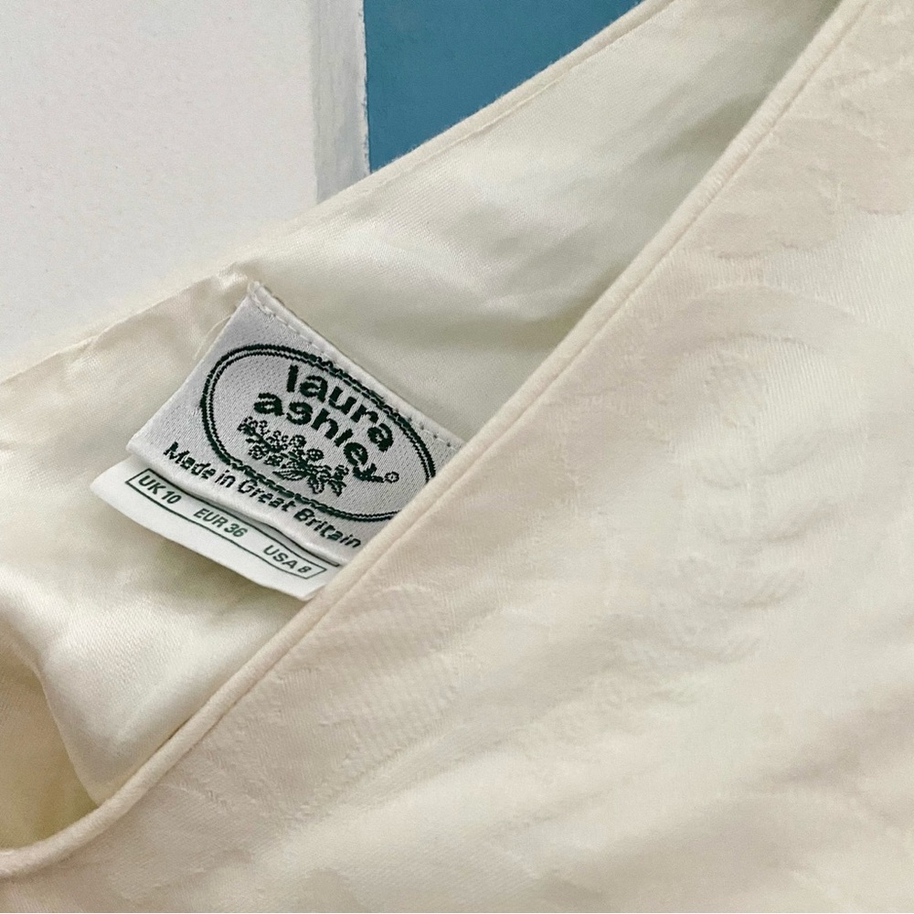 80s Vintage Laura Ashley Cottagecore Prairie White Dress Puff Sleeves US8 / UK10 - Picture 10 of 11